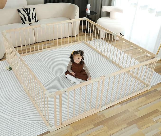 Baby Playpen Play Pen Play Fence Yards Wooden Large,Playpens for Babies and Toddlers Kids Indoor,Baby Play Yards Gym Area,Baby Day Care Play Pin(180x200x61 cm)