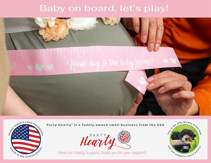 Party Hearty Funny Baby Shower Games for Girl Activities, 2 Rolls, 2 inches x 150 feet, Pink Tummy Measure, Fun & Easy Idea