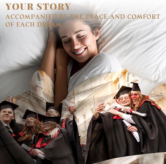 Custom Personalized 9 Photo Collage Blanket Thow Gifts with Text, Customized Pictures Blankets Gift for Christmas Birthday Thanksgiving Adults Kids Dad Mom Girlfriend Boyfriend (4 Graduate)