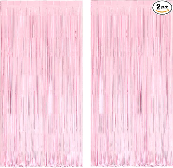 BRAVESHINE Pastel Pink Foil Fringe Curtains Tinsel Backdrop - 2 Pack Photo Booths Party Streamers Supplies for Halloweens/Boo Girls Princess Birthdays Bridal Shower Bachelorette Sweet Bow Decorations