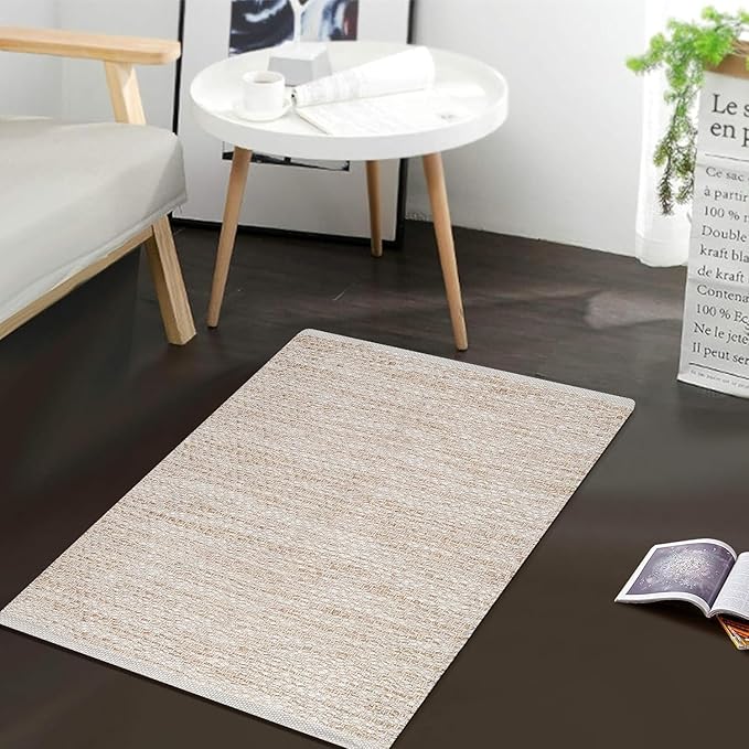 Area Rug 24x36 Inch, Natural Polyester Cotton, Machine Washable, Durable Soft Textured Indoor Accent Rug for Living Room Bedroom Entryway, 80% Polyester 20% Cotton Bedding Craft