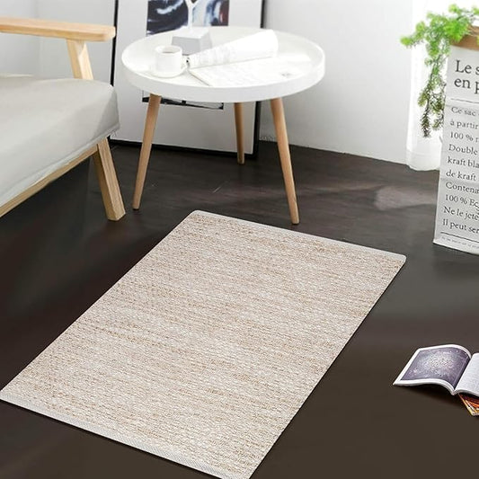 Area Rug 24x36 Inch, Natural Polyester Cotton, Machine Washable, Durable Soft Textured Indoor Accent Rug for Living Room Bedroom Entryway, 80% Polyester 20% Cotton Bedding Craft