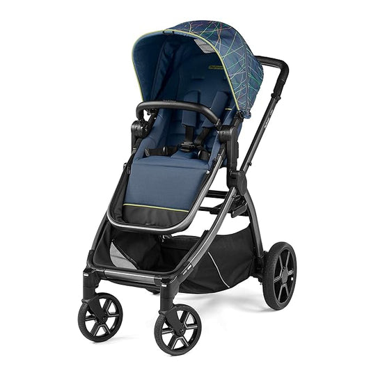 Peg Perego Ypsi – Compact Single to Double Stroller – Compatible with All Primo Viaggio 4-35 Infant Car Seats & Ypsi Bassinets - Made in Italy - New Life (Blue) Innovative Eco-Sustainable Fabric