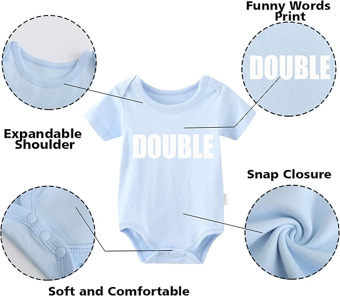 YSCULBUTOL Baby Twins Bodysuits Funny Double Trouble Cute Girl Romper Twin Jumpsuits Hat Set