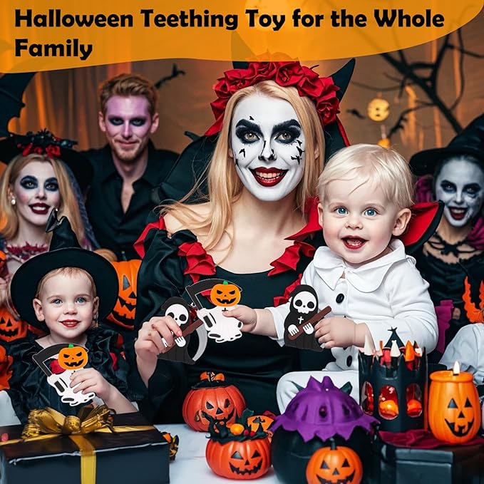 Halloween Baby Teething Toys 2Pack–Pumpkin Ghost & Grim Reaper Silicone Teethers for Newborns, Infants & Toddlers–Sensory Chew Toys for Teething Relief–Perfect Baby’s First Halloween Basket Stuffers