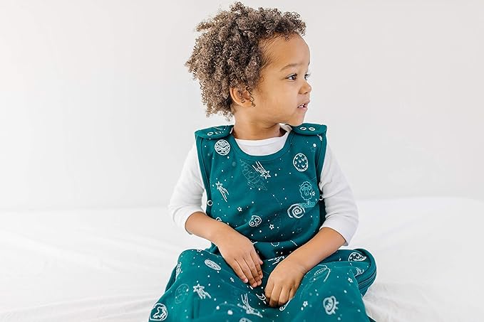Woolino 4 Season Toddler Sleeping Bag, Merino Wool and Organic Cotton Baby Sleep Bag Sack, 2-4 Years, Space (Glow In The Dark)