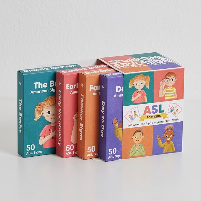 ASL Kids Flash Cards - 200 American Sign Language Cards for Children, Toddlers and Beginners