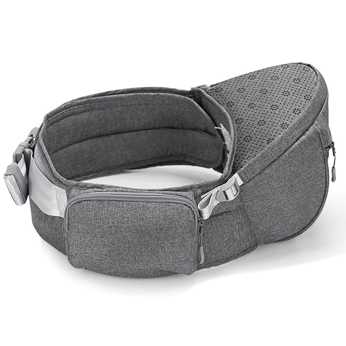 SUNVENO Baby Hip Carrier with Hip Seat, CPC-Certified, Ergonomic Infant Carrier for Newborns & Toddlers up to 45 lbs, Adjustable Waistband, Multiple Pockets, All-Season, Grey
