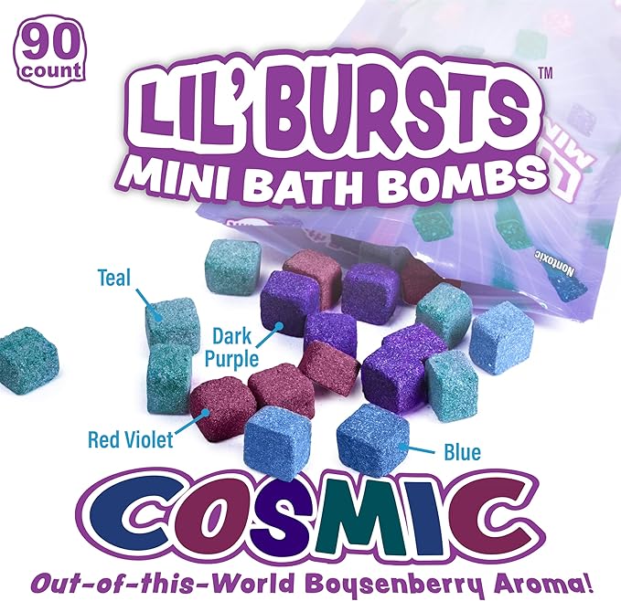 Lil' Bursts Mini Bath Bombs for Kids, 90 Count, Cosmic | Nontoxic | Tiny With A Burst of Color, Foam & Bubbles | Customize With Fun Colors | Create Bath Art