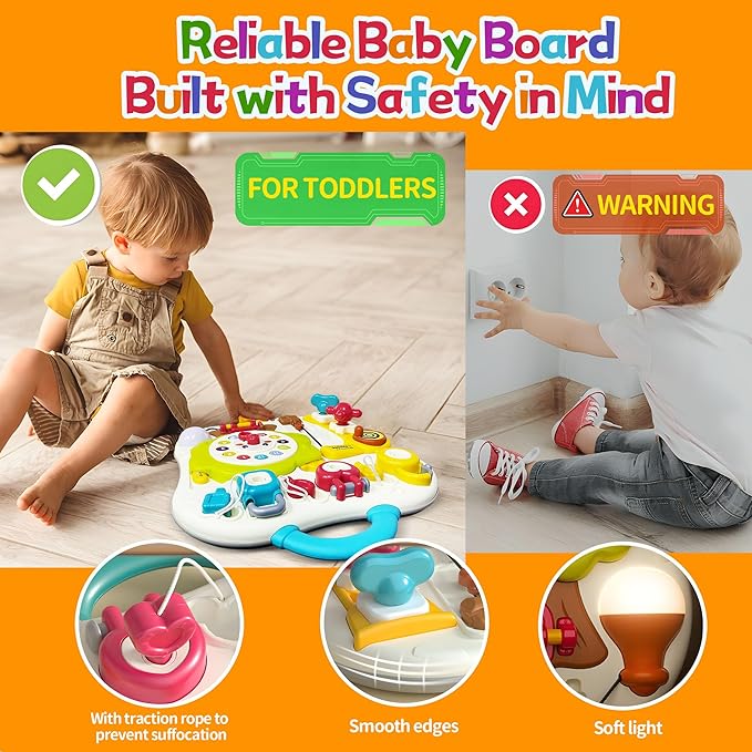 2025 New Montessori Busy Board Sensory Toys for Toddlers 1-3, 13 Activity Music & Led Light Up Montessori Toys for 2+ Year Old, Birthday Gifts for Toddlers, Travel Toys for 2 Year Old