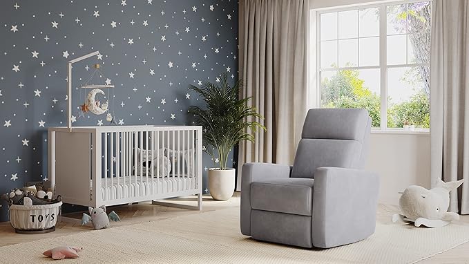 Nurture& The Manual Glider Premium Modern Recliner Nursery Glider Chair with Spill, Stain Proof Fabric | Designed with a Thoughtful Combination of Function and Comfort | Water Repellant (Gray)