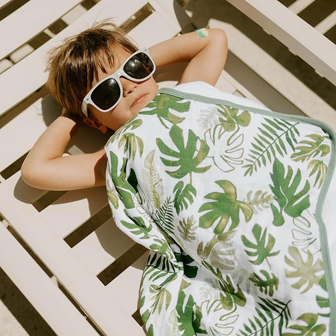 Little Unicorn Premium Hooded Bath Towel| Absorbent Cotton & Terry Blend | Larger Size, 1-6 Years (Tropical Leaf)