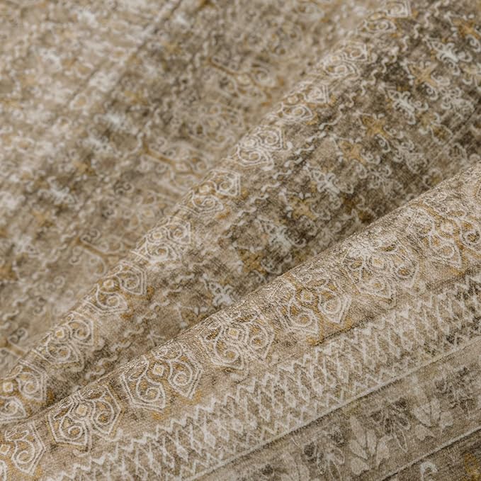 Brown 8x10 Area Rug for Living Room Washable Vintage Distressed Large Carpet Bedroom Low Pile Non Slip Indoor Soft Retro Throw Accent Rug Office Kitchen Bathroom Dining Room