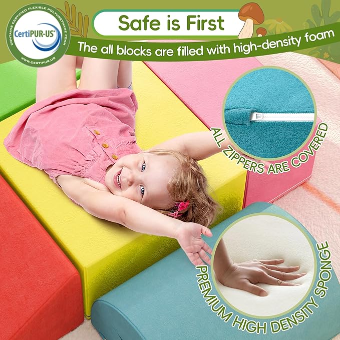 Large Baby Climbing Blocks – 6 Pcs Climbing Toys for Toddlers - Ultra High Density Soft Foam Play Gym Equipment Easy Wash for Indoor Nursery, Classic (Classic, 6-Piece)