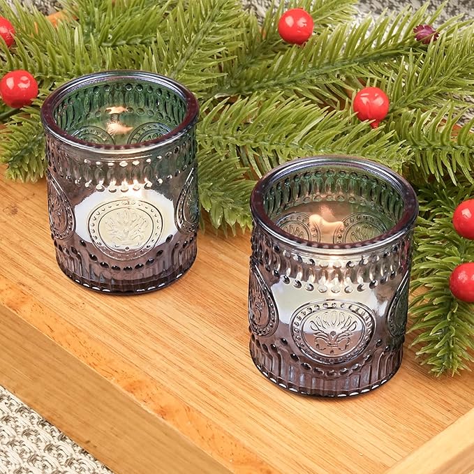 30pcs Votive Candle Holders, 2x2.5inch Blue Glass Tea Light Candle Holder Butterfly Pattern Votives for Wedding, Baby Shower, Party Decor