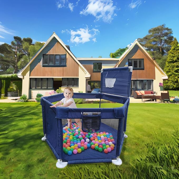 Portable Baby Ball Pit Playpen Playard Fence Playtent with Basketball Hoop Breathable Mesh for Indoors Outdoors Toddler Kids Large