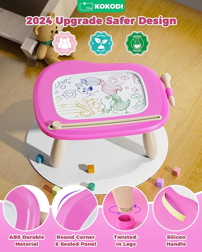 KOKODI Magnetic Drawing Board, Toddler Girl Toys for 1-2 Year Old, Large Doodle Board Pad Learning and Educational Toys for 1 2 3 Year Old Baby Kids Birthday Gifts(Rose)