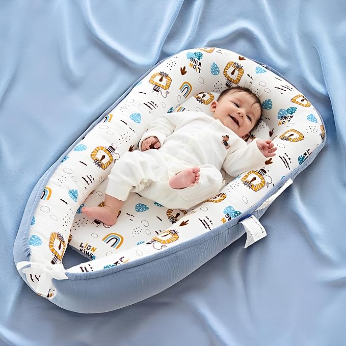 Premium Muslin Baby Lounger - Foldable, Adjustable & Breathable Infant Seat for 0-24 Months, Portable Travel Design with Mesh Liner, Soft & Cozy for Home & On-The-Go