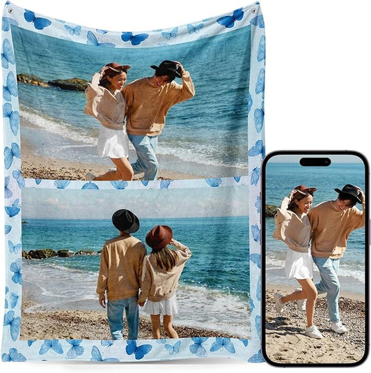 Custom Personalized 9 Photo Collage Blanket Thow Gifts with Text, Customized Pictures Blankets Gift for Christmas Birthday Thanksgiving Adults Kids Dad Mom Girlfriend Boyfriend (2 Grid)
