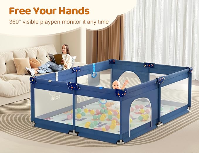CoziBB Baby Playpen with Mat, 71" × 59" Extra Large Playpen for Toddler, Baby Playard with Breathable Mesh, Fence Play & Sleep Area for Indoor & Outdoor