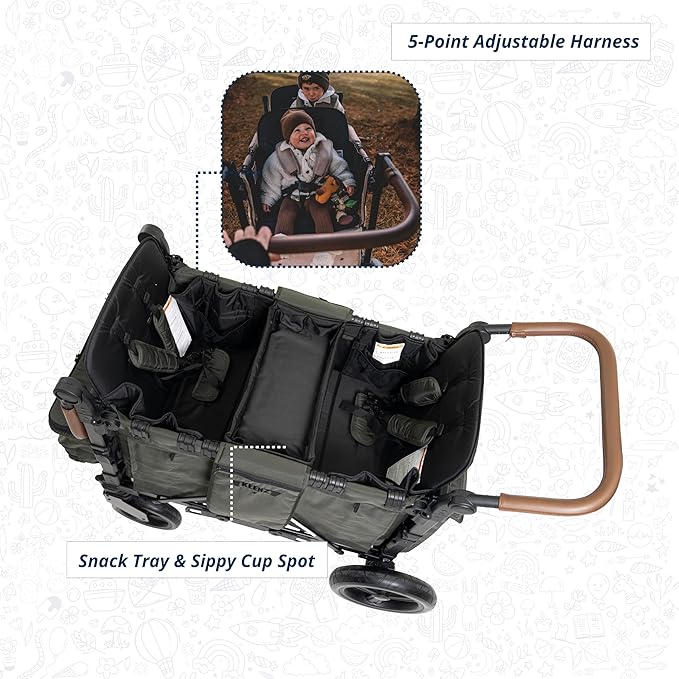 Keenz XC EVO - Luxury 2 Passenger Stroller Wagon for Kids | Foldable 2 Passenger Quad Seater with Adjustable Canopy | Pine Green