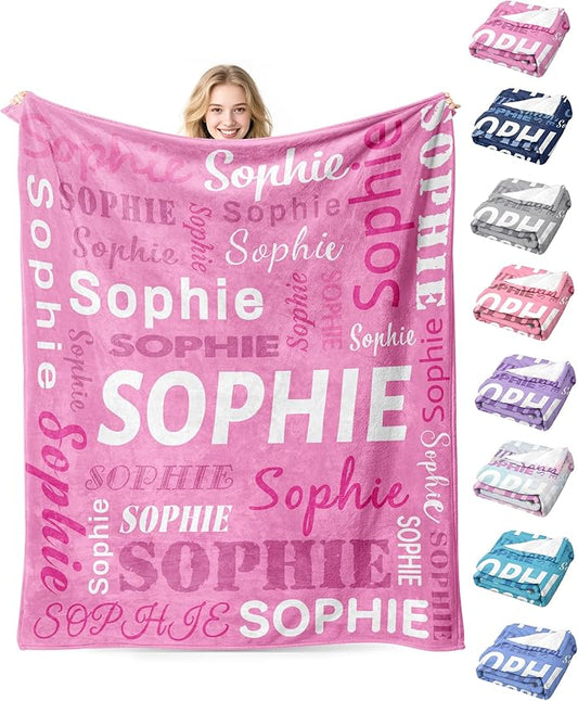 Personalized Baby Name Blanket, Custom Blankets and Throws with Name for Kids Girls Boys, Customized Toddler Blanket Gifts for Christmas Birthday Baby Shower(Name Design)