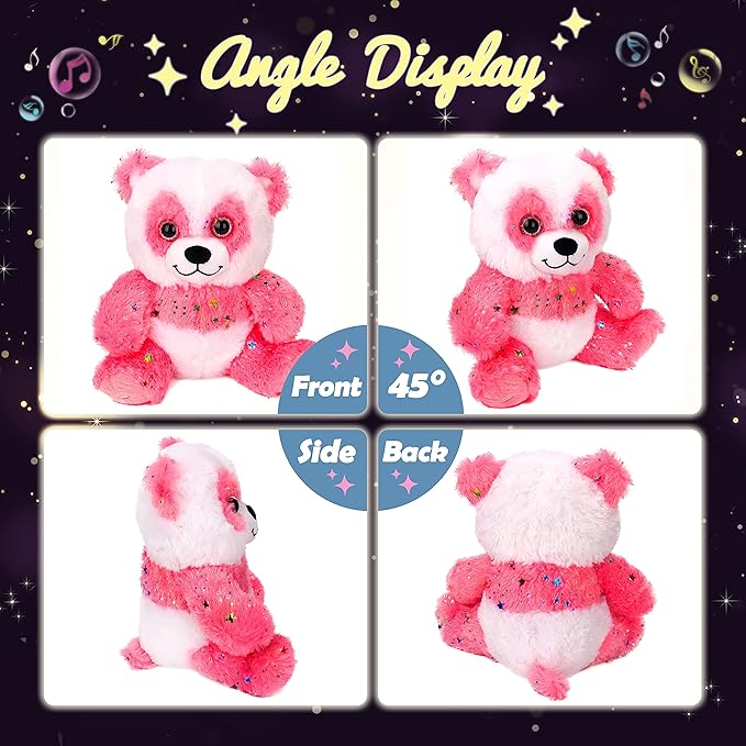 Hopearl LED Musical Plush Panda Lighting Up Singing Stuffed Toy Adjustable Volume Lullaby Animated Soothe Birthday Festival for Kids, Pink, 10.5''