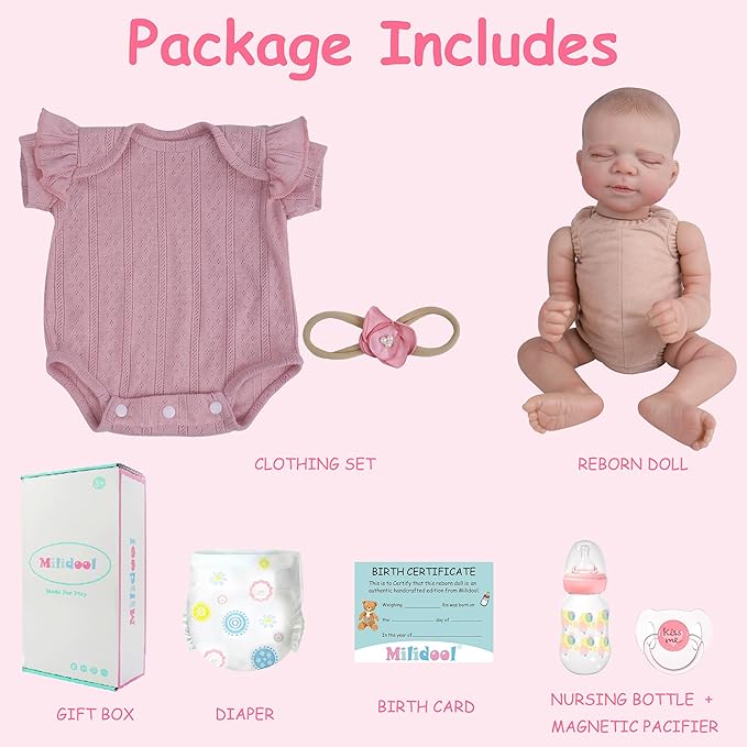 Milidool Lifelike Reborn Baby Dolls - 20Inch Soft Vinyl Realistic Newborn Baby Dolls Poseable Real Life Baby Girls Dolls for 3+ Year Old Girls Kids