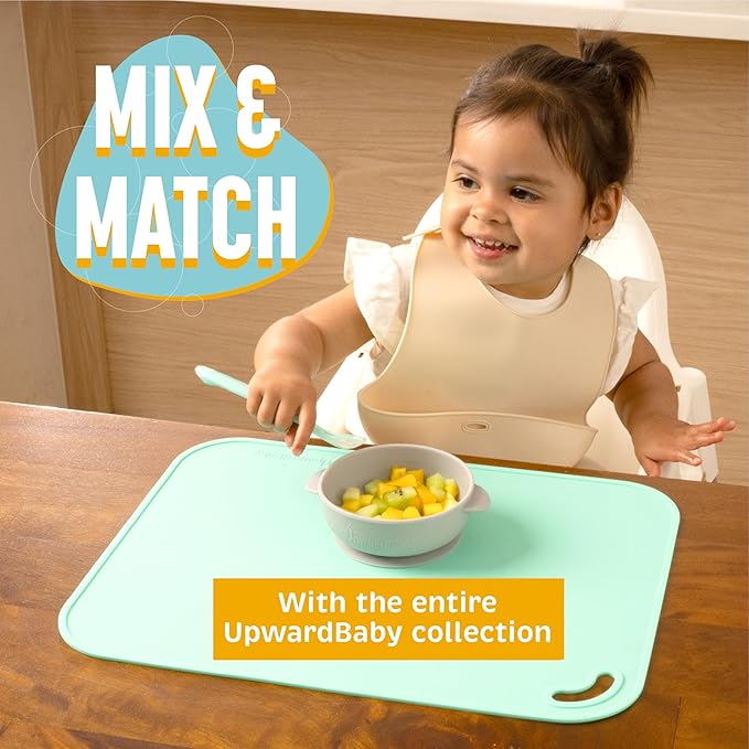 UpwardBaby Silicone Placemats for Toddlers - Suction Baby Placemat for Restaurants & Home - Set of 2 - Kids Placemat for Dining Table-Washable Wipeable Nonslip BPA-Free Placemats for Kids