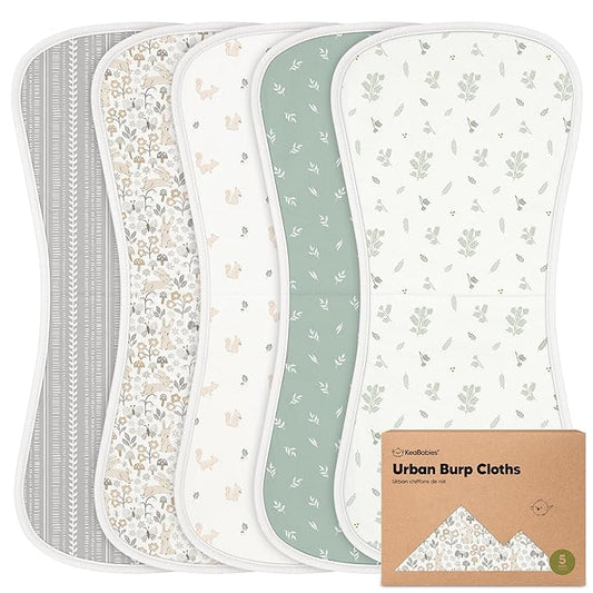 Organic Burp Cloths Baby Boy & Girl - 5-Pack Super Absorbent Cotton Burping Cloths for Babies, Soft & Plush Newborn Spit Up Rags, Infant Towels for Milk Spit Up, Unisex, Large 21" x 10" (Prairie)