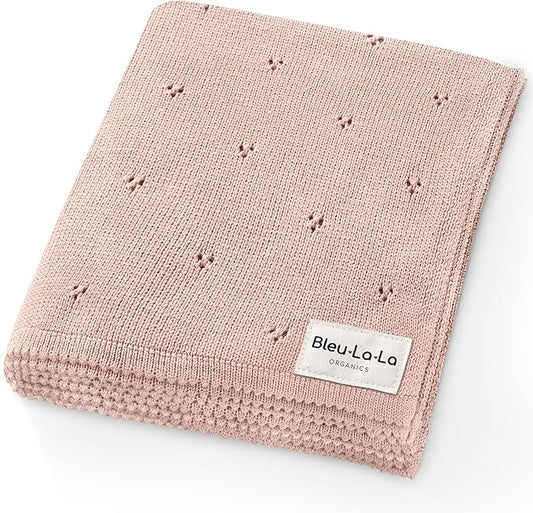 Organic Pointelle Receiving Swaddle Blanket for Girls - 100% Luxury Organic Soft Cotton Knit Warm Cozy Cuddle Stroller Blanket for Newborns, Infants, & Toddlers (Ballet Slippers)
