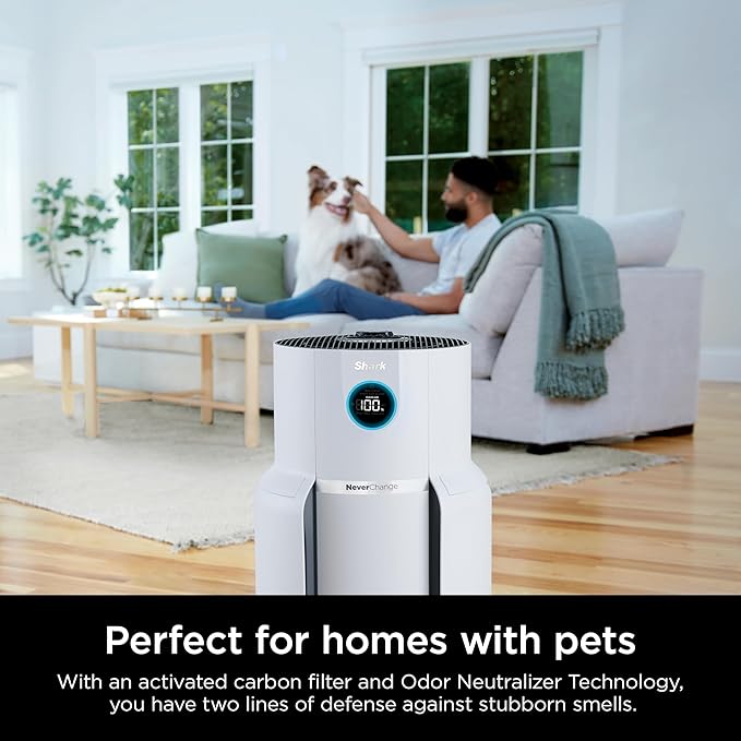 Shark Air Purifier for Home with NeverChange HEPA Air Filter, 1400 sq. ft. for Powerful Multi-Room Purification, 5-Year Filter, Filters Smoke, Captures 99.98% of Particles & Dust, HP302