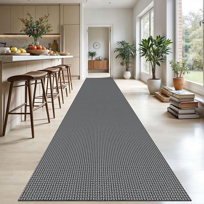 KOZYFLY Extra Long Runners for Hallways 3x20 ft Washable Kitchen Runner Non Slip Rubber Backed Hallway Rug Cotton Entryway Runner Rug Floor Carpet for Indoor Hall, Kitchen, Stair, Grey/Dark Grey