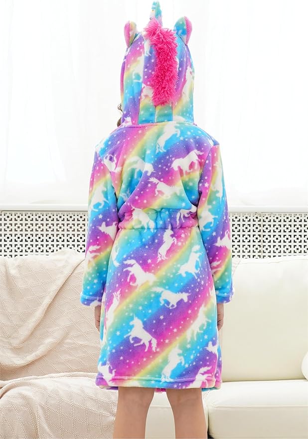 Doctor Unicorn Girls Fleece Hooded Robe Toddler Warm Fuzzy Bathrobe