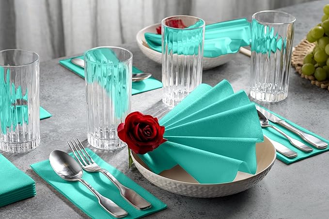 Linen-Feel Bright Green Paper Napkins - Decortive Cloth-Like Disposable Dinner Napkins - Soft And Absorbent. For Kitchen, Party, Wedding, Bathroom Or Any Occasion. (Pack of 100)