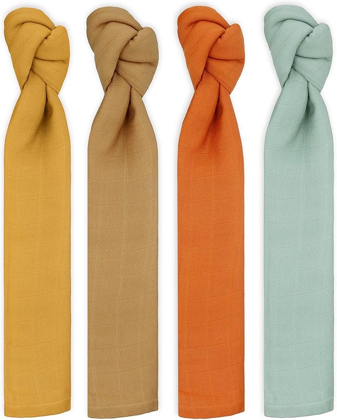 Featherhead™ 100% Cotton Muslin Swaddle Blankets for Baby Girl - Large 47”x 47” - Pre-Washed, Soft, & Breathable - Newborn Essential & Perfect Baby Registry Gift (4 Pack - Brown Solids)