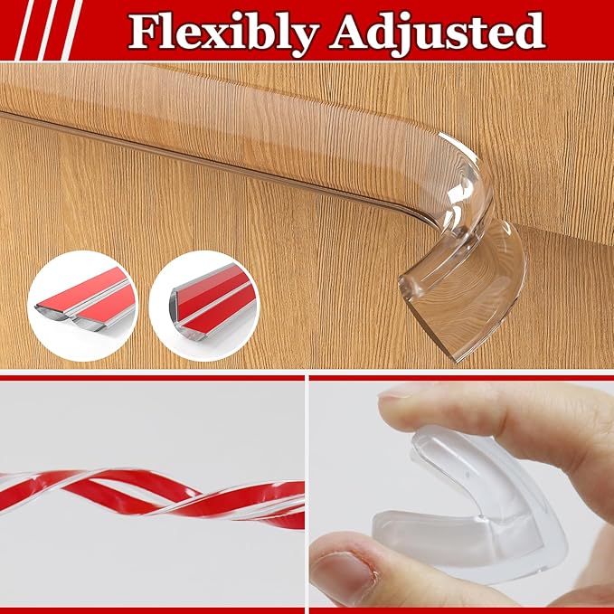 Edge Corner Protector Baby Proofing with 4 Corners Protector, Self-Adhesive Furniture Corner Guard & Edge Safety Bumpers, Table Edge Corner Protectors Covers (0.8in Wide, 32.8ft with 8 Corners)