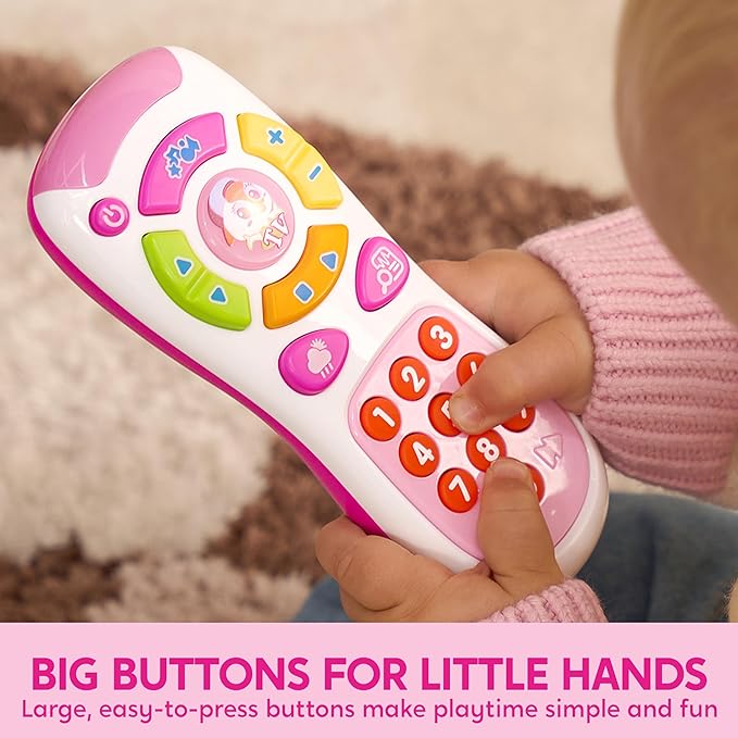 JOYIN Baby Learning Phone and Remote Toy for Toddler, Pink Smartphone Toys with Music for Infants, Kids, Girls, Holiday Stocking Stuffers, Birthday Gift