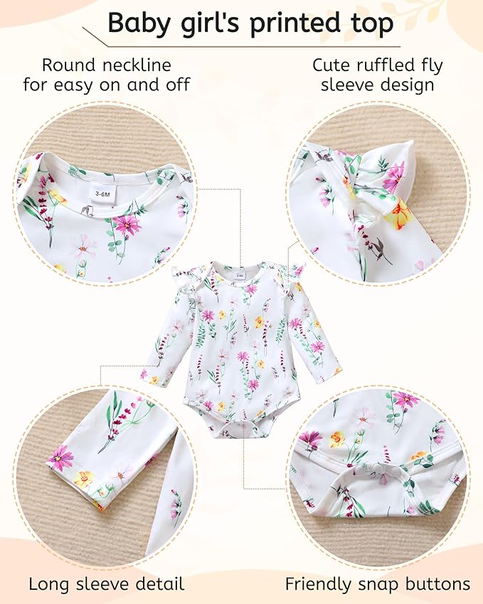 YALLET Baby Girl Clothes Newborn Infant Girl Outfits Floral Romper+Pants+Headband Fall Baby Layettes for Clothing 0-18 Months
