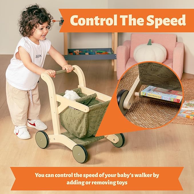 Wooden Baby Walker, Baby Push Walker, Push Walker For Babies 12-18 Months, Sit To Stand Walker For Baby, Baby Shopping Cart, Push Toy, Activity Walker, Adjustable Speed, Baby Walker Push Toy