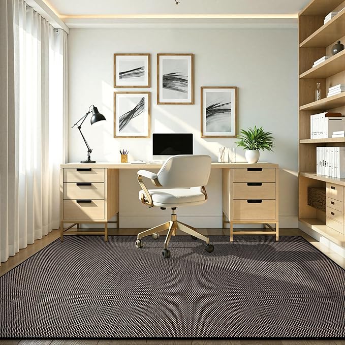 Wonnitar Farmhouse 5x8 Area Rugs for Living Room, Washable Dining Room Rug, Neutral Braided Rubber Backed Mat Woven Absorbent Floor Carpet for Bedroom Kitchen Entry Home Office(Black,5'x8')