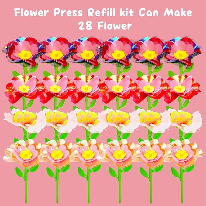 Aboofx DIY Fabric Flower Bouquet Craft Kit Refill, About 90 pcs Fabric Petals, 28pcs Stems, 28 pcs Flower Centers, 28 pcs Receptacles