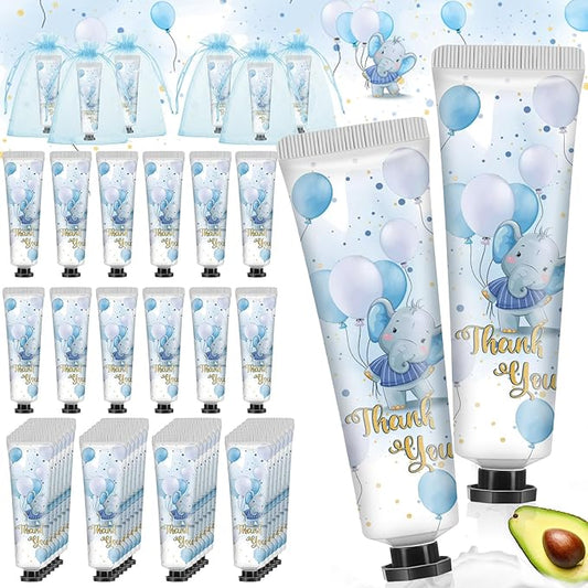 48 Sets Baby Shower Hand Cream Bulk Blue Elephant Baby Shower Favors Bridal Thank You Hand Cream for Guests Travel Size Lotion with Organza Bags