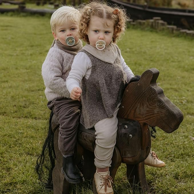 FRIGG Little Viking Natural Rubber Baby Pacifier 2-Pack | Made in Denmark | BPA-Free (Sage/Olive, 6-18 Months)