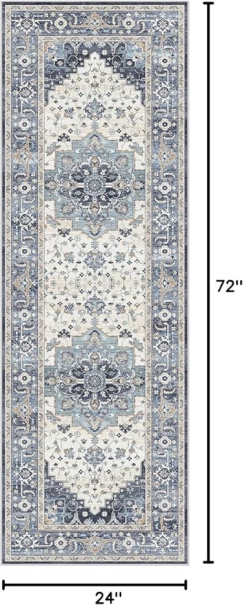 Dripex Kitchen Runner Rug-2x6 Washable Distressed Hallway Runner Oriental Medallion Carpet Non-Slip Non-Shedding Laundry Mat Foldable Thin Entry Throw Area Rug for Living Room Bedroom