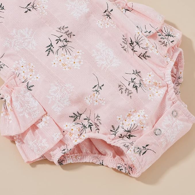 Baby Girls Floral Cotton Leotard Romper Newborn Daisy Playsuits Ruffled Sleeve Onesie Infant Jumpsuit Clothes Headband