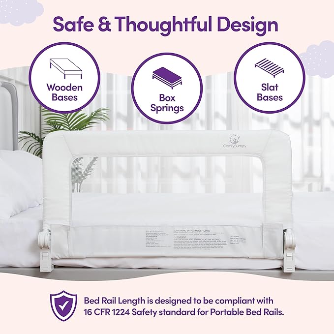 ComfyBumpy 2-Pack Bed Rail for Toddlers 35.5" L x 19.5" H | Toddler Bed Rails for Twin, Full & Toddler Mattress Size | Swing Down Rail Guard | Mattress Side Rail for Kids | White