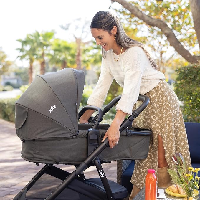 Joie Ginger lx 4-in-1 One-Hand Pramette Stroller - Easy Convertible Pramette and Stroller with a One-Hand Pramette Conversion, for Newborns to Toddlers (Shale)