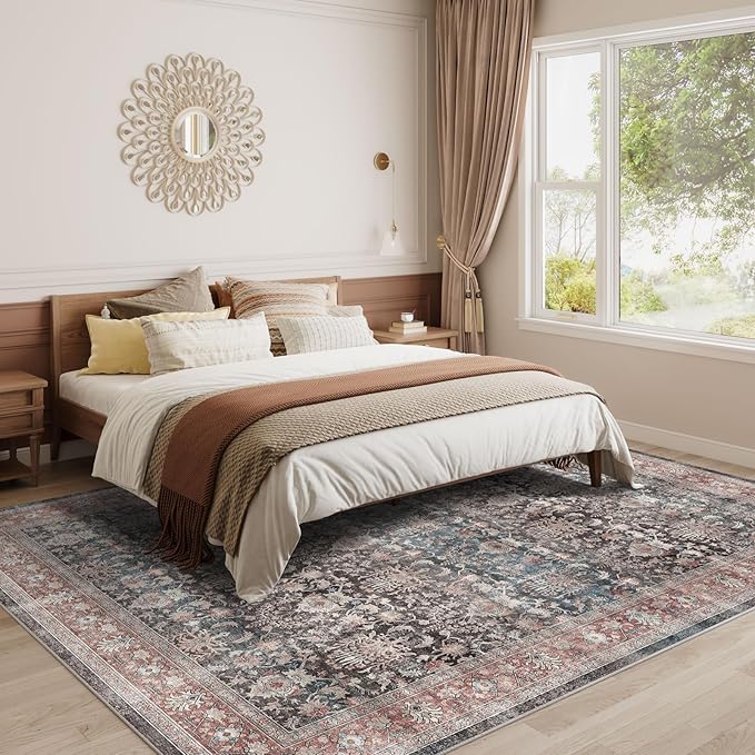 Dripex Washable Area Rug 6x9 Living Room Rug Stain & Water Resistant Foldable Thin Vintage Rugs Bedroom Rug Floor Carpet for Dining Room Kitchen Bathroom Farmhouse Office