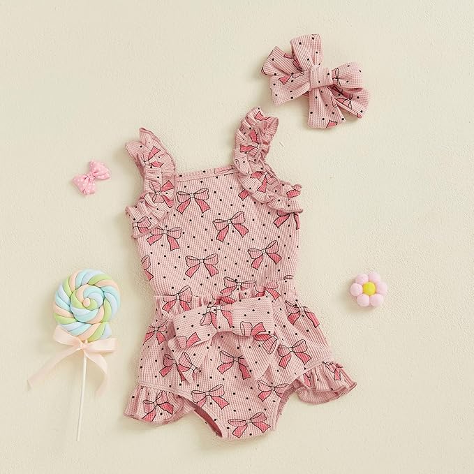Kaipiclos Cherry Baby Outfit Newborn Infant Girl Clothes Rib Knit Romper & Shorts Waffled Baby Clothes for Girls 0 3 6 12 18M